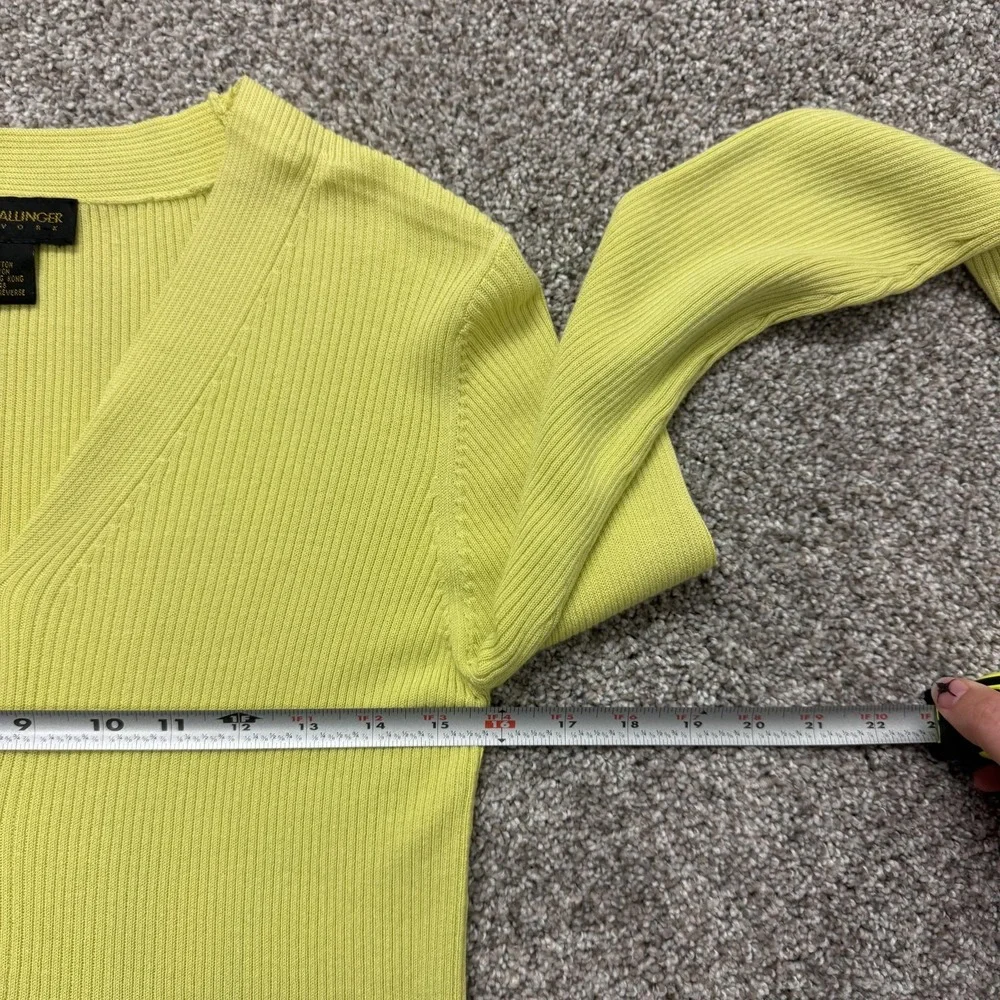 Babette Ballinger Cardigan Sweater Womens S Yellow Ribbed V Neck Button Knit
